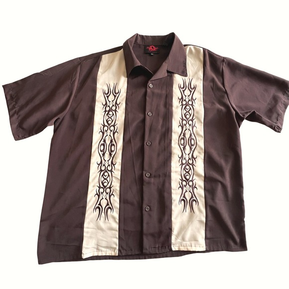 Dragonfly‎ D Clothing Tribal Panel Shirt XL Retro Button Up Short Sleeve Brown - Picture 1 of 7